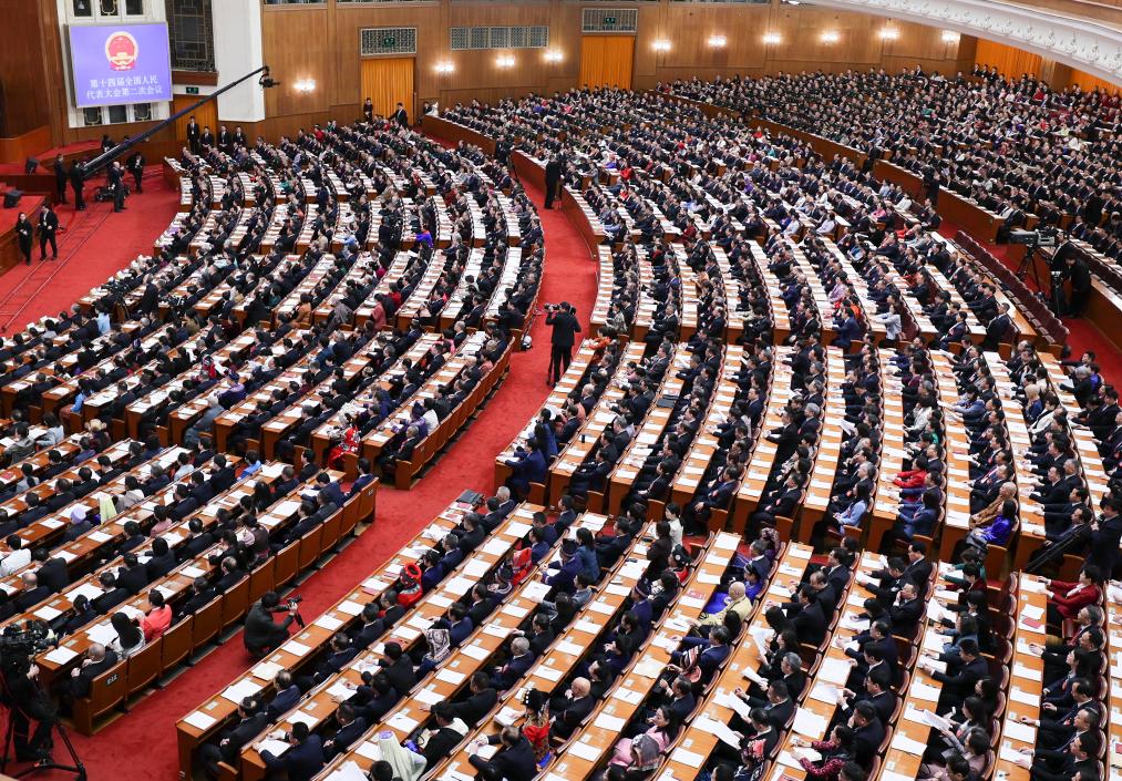 3月8日，十四屆全國人大二次會議在北京人民大會堂舉行第二次全體會議。 新華社記者 劉續 攝